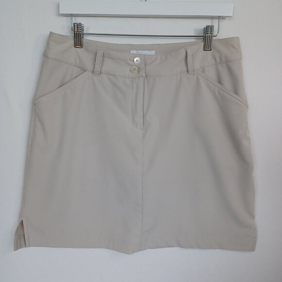 Callaway Golf Skort Beige Neutral Zip Front Skirt Built In Under Shorts Womens 8 - Picture 2 of 10